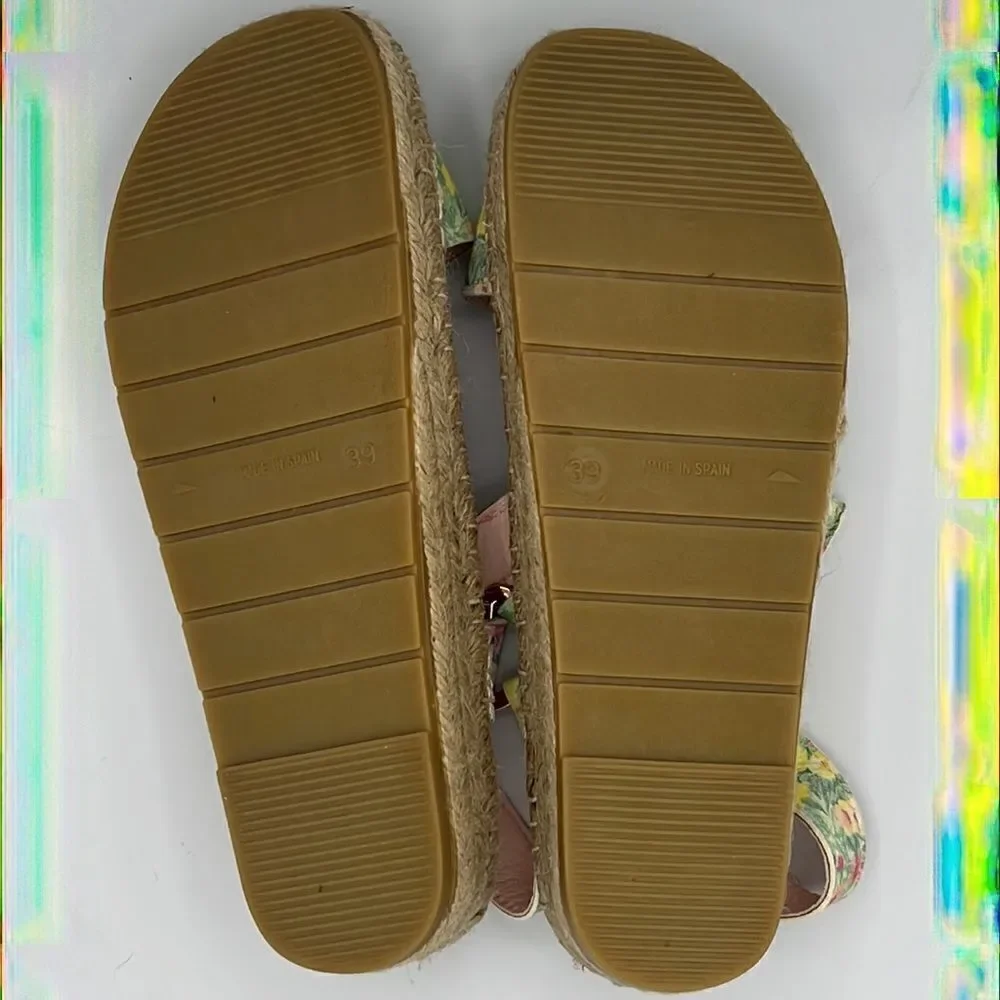 NWT Loveshackfancy X Manebi Floral Leather Espadrille Sport Sandals Size 39/US 8